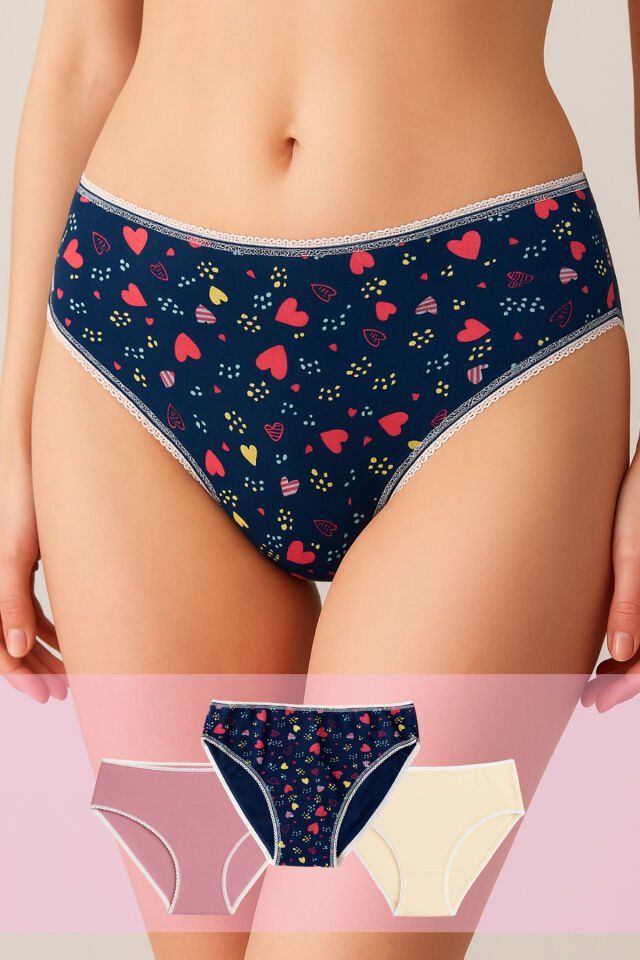 Yılbaşı Özel 3’lü Kadın Külot Seti – %95 Pamuk %5 Elastan | Yumuşak, Esnek, Gün Boyu Konfor