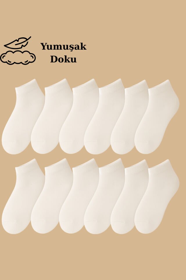 6 Çift Beyaz Pamuklu Kadın Çorap - Bilek Çorap