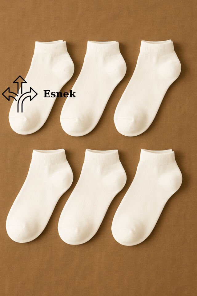 6 Çift Beyaz Pamuklu Kadın Çorap - Bilek Çorap