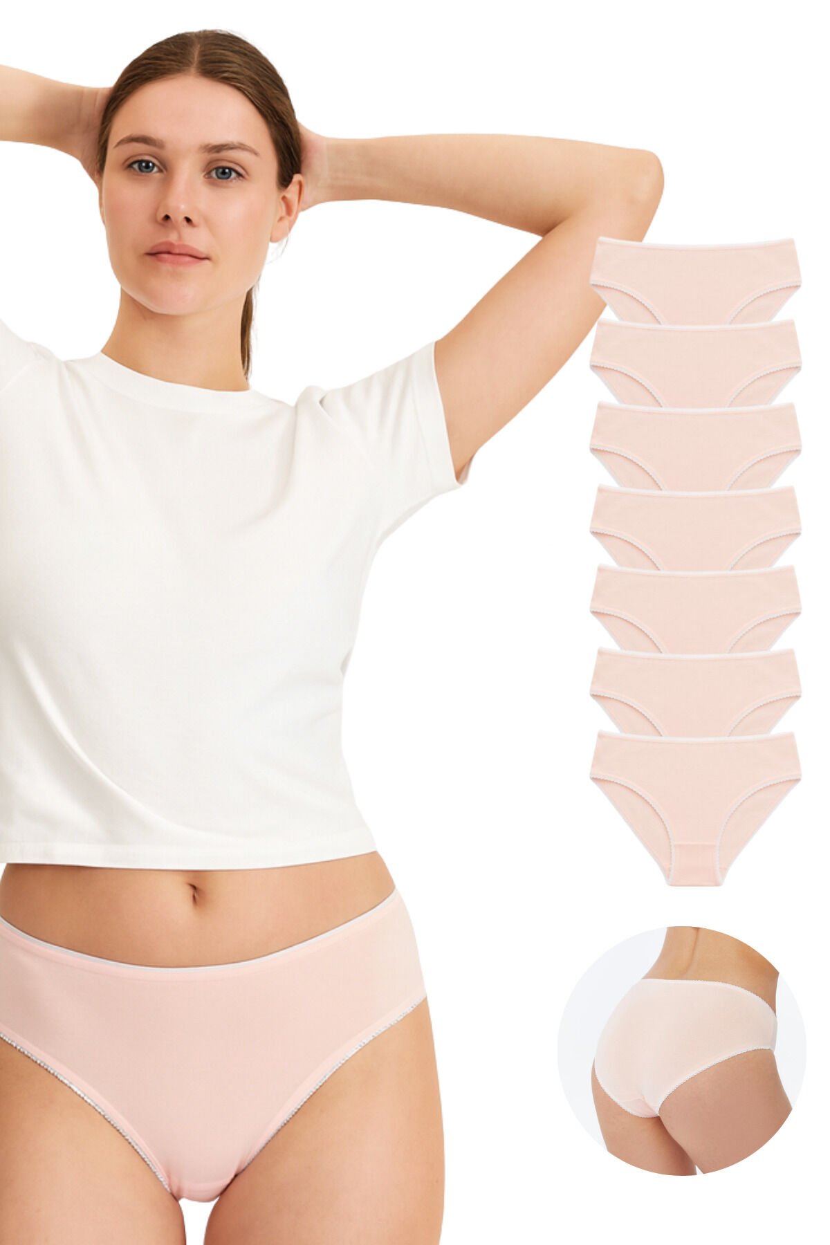 Kadın 7'li Bikini Külot Seti -Somon- %95 Pamuk %5 Elastan | Yumuşak & Esnek Iç Giyim-Yıpranmaz