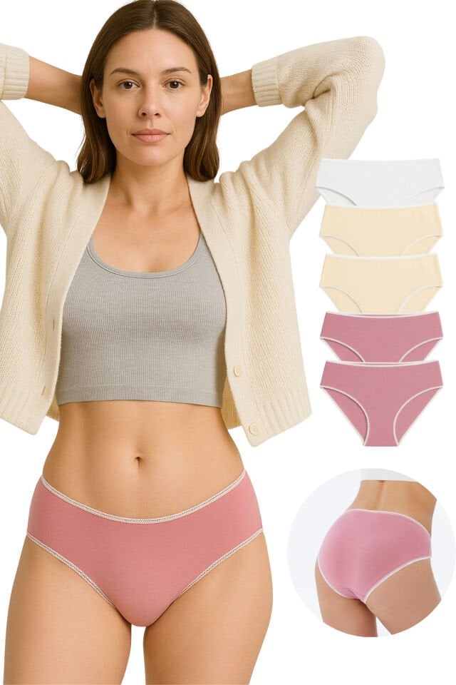 Kadın 5'li Bikini Külot Seti - %95 Pamuk %5 Elastan | Yumuşak & Esnek Iç Giyim