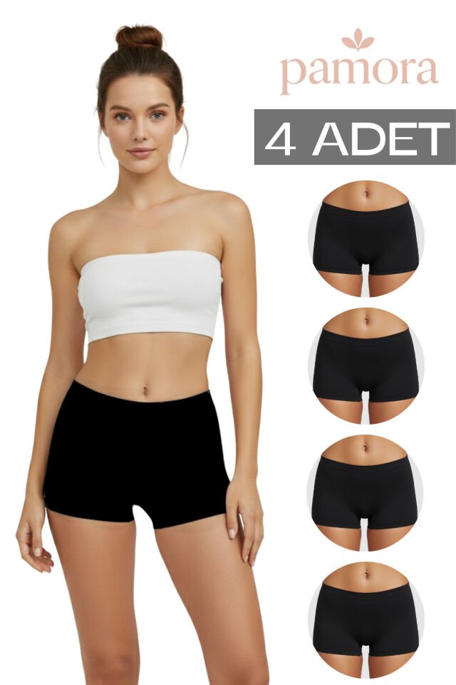 Kadın Toparlayıcı İz Yapmayan Boxer 4’lü Paket – Siyah, Beyaz, Ten, Gülkurusu L/XL - Siyah