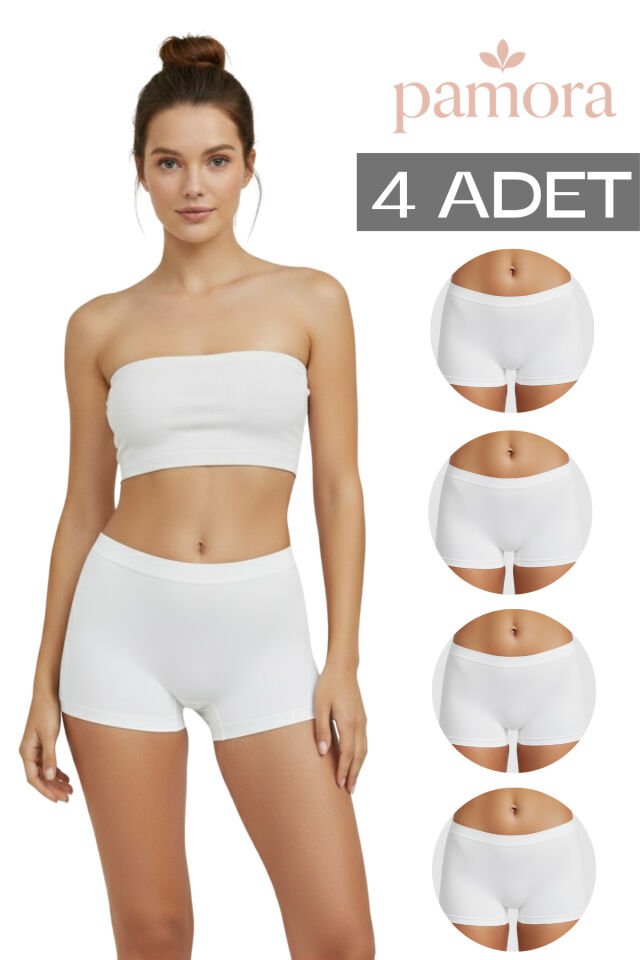Kadın Toparlayıcı İz Yapmayan Boxer 4’lü Paket – Siyah, Beyaz, Ten, Gülkurusu S/M - Beyaz