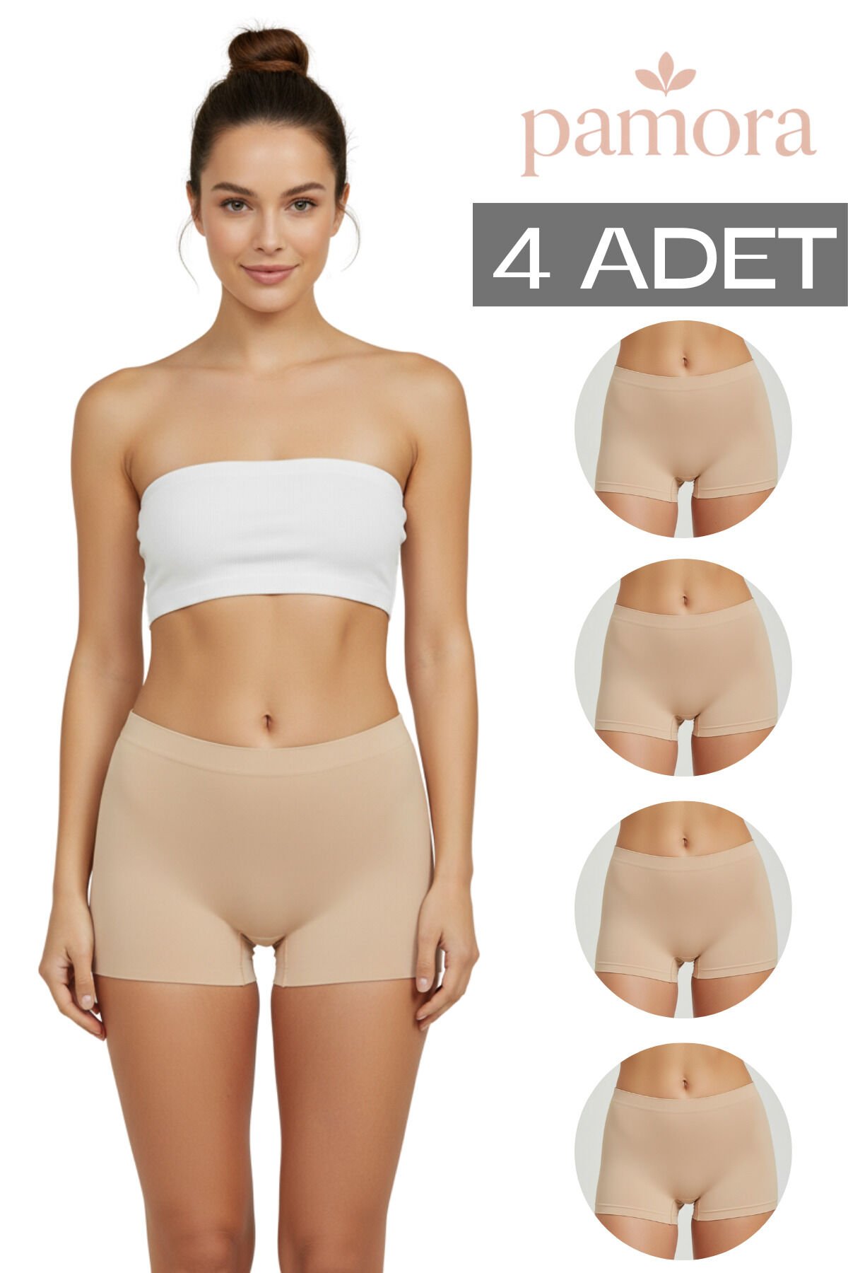 Kadın Toparlayıcı İz Yapmayan Boxer 4’lü Paket – Siyah, Beyaz, Ten, Gülkurusu S/M - Ten