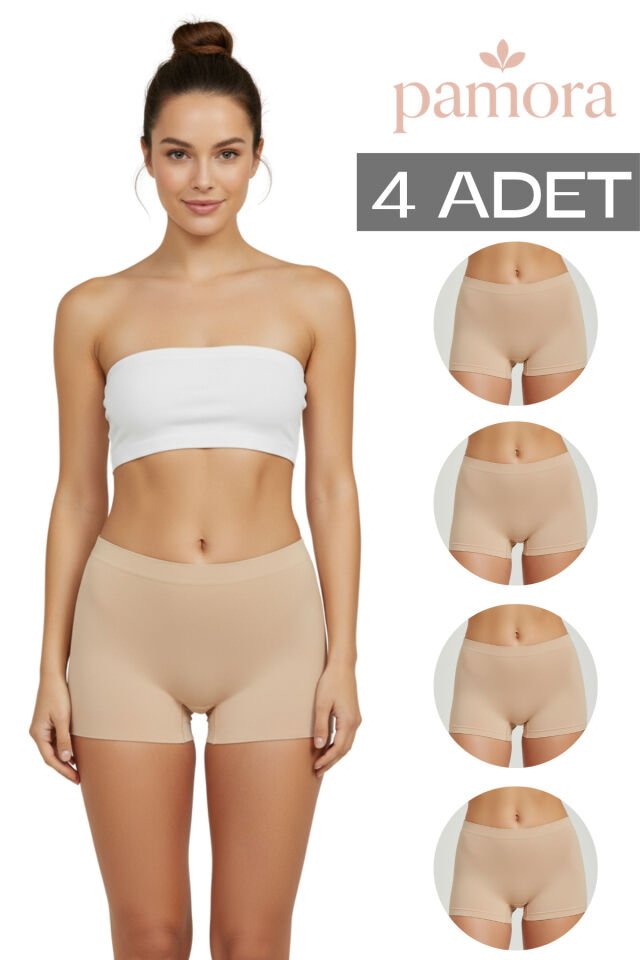 Kadın Toparlayıcı İz Yapmayan Boxer 4’lü Paket – Siyah, Beyaz, Ten, Gülkurusu 2XL/3XL - Ten