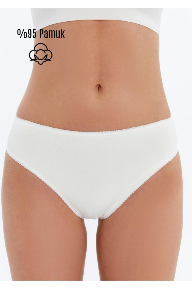Bikini Külot 14'lü Avantajlı Paket | Pamuklu, Esnek, Belden Yırtılma Yapmaz M - Ekru