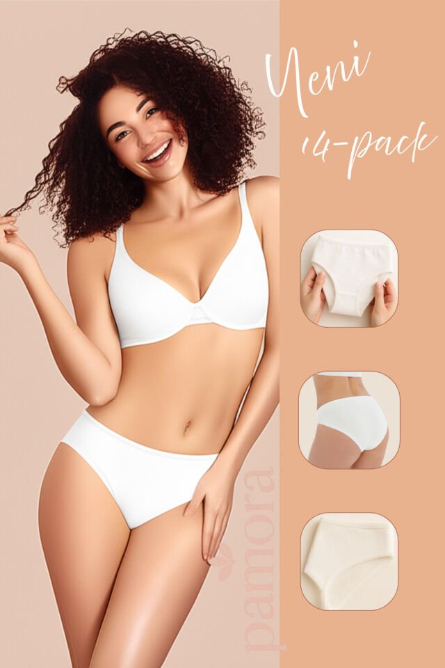 Bikini Külot 14'lü Avantajlı Paket | Pamuklu, Esnek, Belden Yırtılma Yapmaz M - Ekru