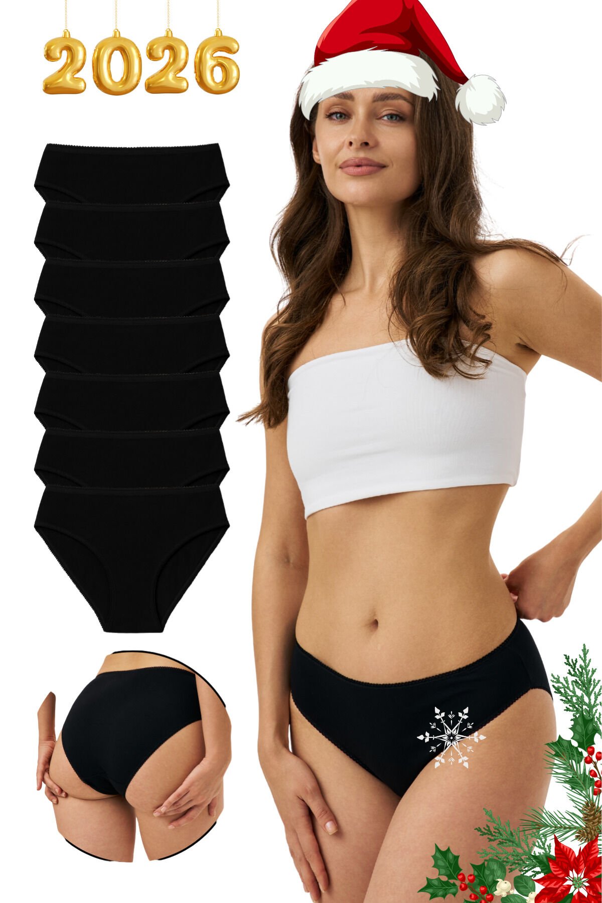 Kadın 7'li Bikini Külot Seti – %95 Pamuk %5 Elastan – Renkli – Rahat & Esnek İç Çamaşırı M - Siyah