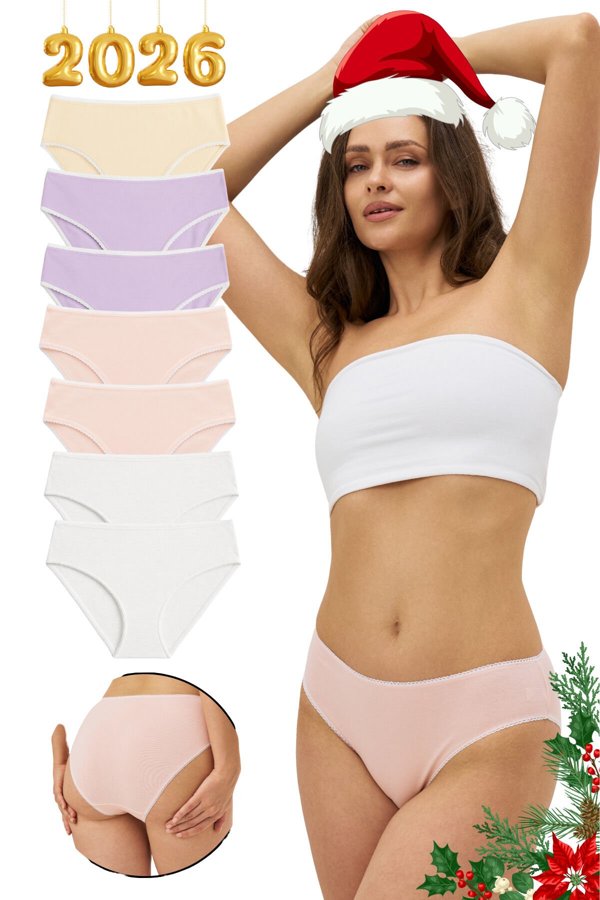 Kadın 7'li Bikini Külot Seti – %95 Pamuk %5 Elastan – Renkli – Rahat & Esnek İç Çamaşırı 2XL - Çok Renkli2