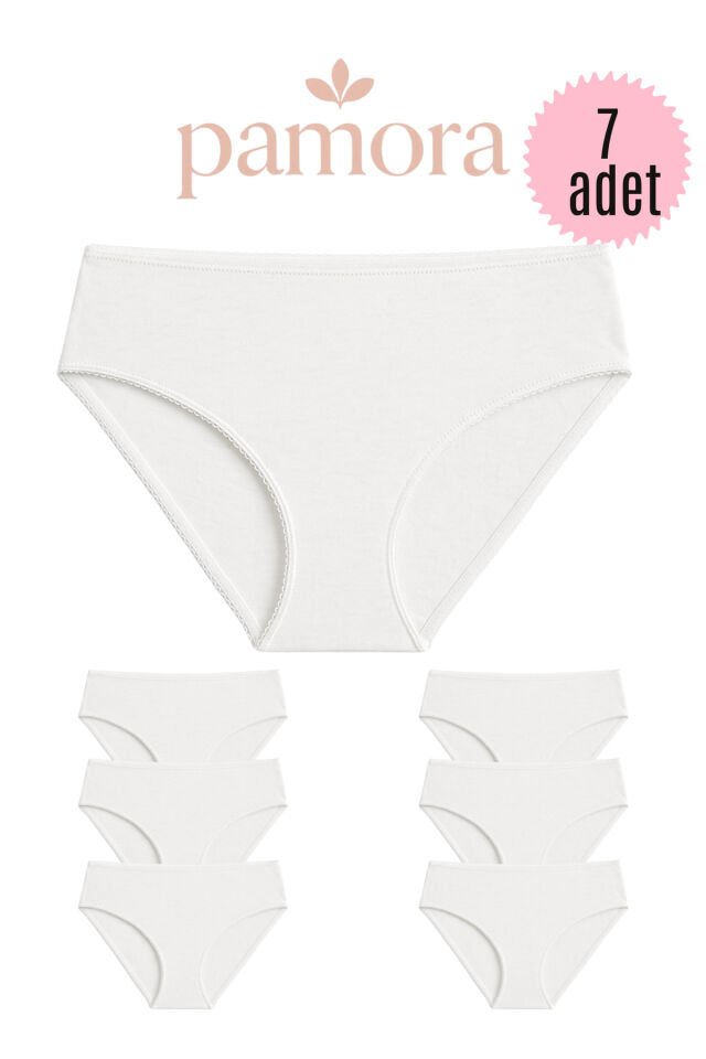 Kadın 7'li Bikini Külot Seti – %95 Pamuk %5 Elastan – Renkli – Rahat & Esnek İç Çamaşırı M - Beyaz