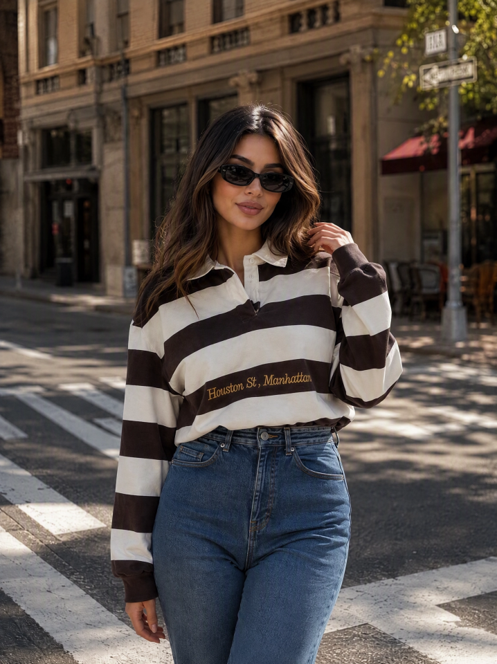 Manhattan Çizgili Polo Yaka Sweatshirt