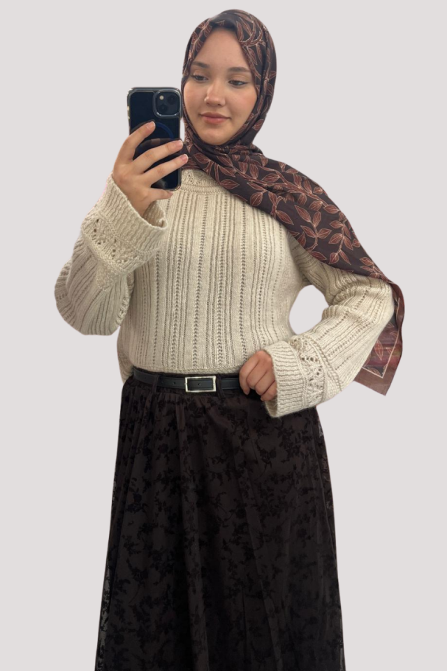 Örgü Desenli Yarım Balıkçı Triko Kazak